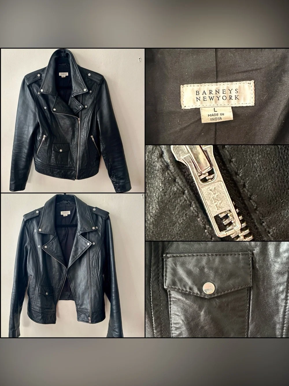AUTH Vtg 90’s Barneys New York Soft Black Leather Moto Jacket Large Retail $895 - Picture 8 of 8